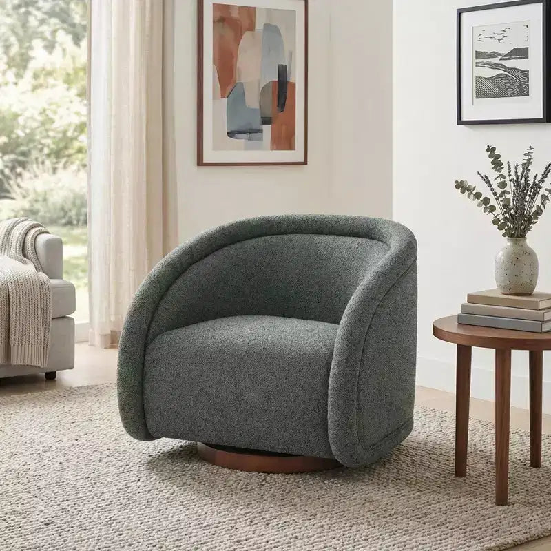 Fauteuil pivotant moderne Sabbo en bouclette avec base en bois massif Christopher Knight Home