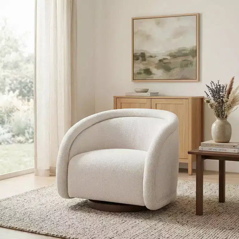 Fauteuil pivotant moderne Sabbo en bouclette avec base en bois massif Christopher Knight Home