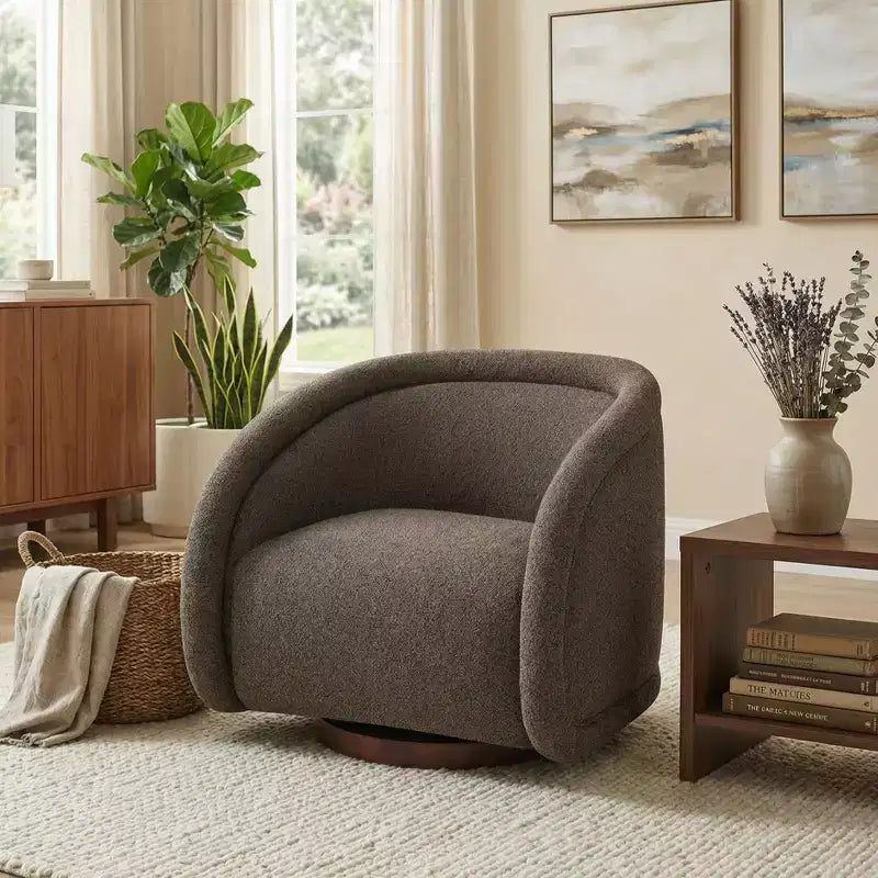 Fauteuil pivotant moderne Sabbo en bouclette avec base en bois massif Christopher Knight Home