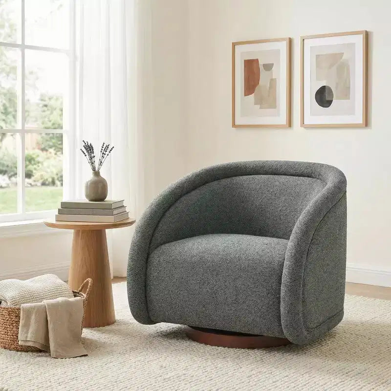 Fauteuil pivotant moderne Sabbo en bouclette avec base en bois massif Christopher Knight Home