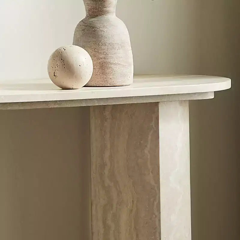 Console moderne Table d'entrée Table d'appoint de canapé Table d'appoint minimaliste avec bord arrondi et motif marbre Faux MARS - ModernLuxe