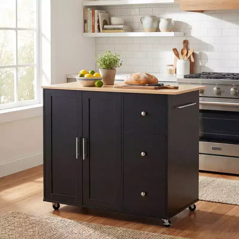 Chariot de cuisine roulant Christopher Knight Home Rulla avec rangement et 3 tiroirs, noir