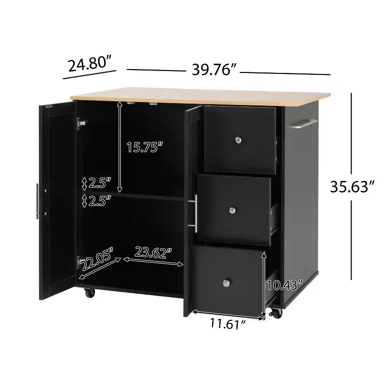 Chariot de cuisine roulant Christopher Knight Home Rulla avec rangement et 3 tiroirs, noir