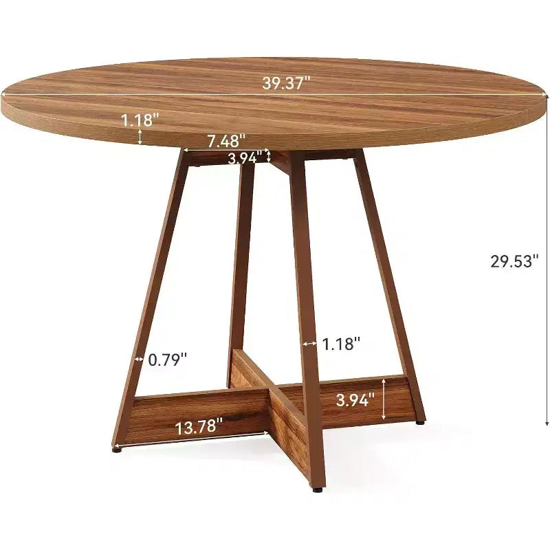Table à manger ronde Lantine de 39 pouces pour 2-4 personnes, table de cuisine ronde de ferme, table à dîner en bois, petite table de bistrot pour restaurant, marron