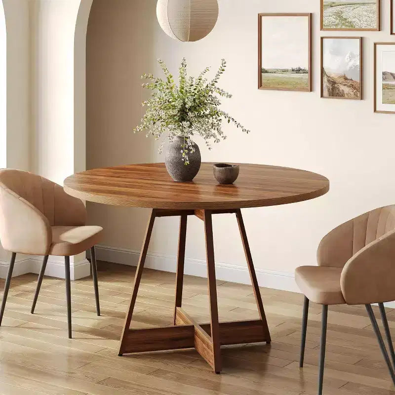 Table à manger ronde Lantine de 39 pouces pour 2-4 personnes, table de cuisine ronde de ferme, table à dîner en bois, petite table de bistrot pour restaurant, marron