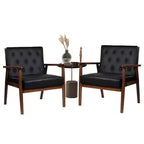 TYBOATLE Upholstered Mid Century Faux Leather Accent Chair, Button Tufted Arm Chair with Wood Frame for Living Room & Bedroom, Single or Set of 2