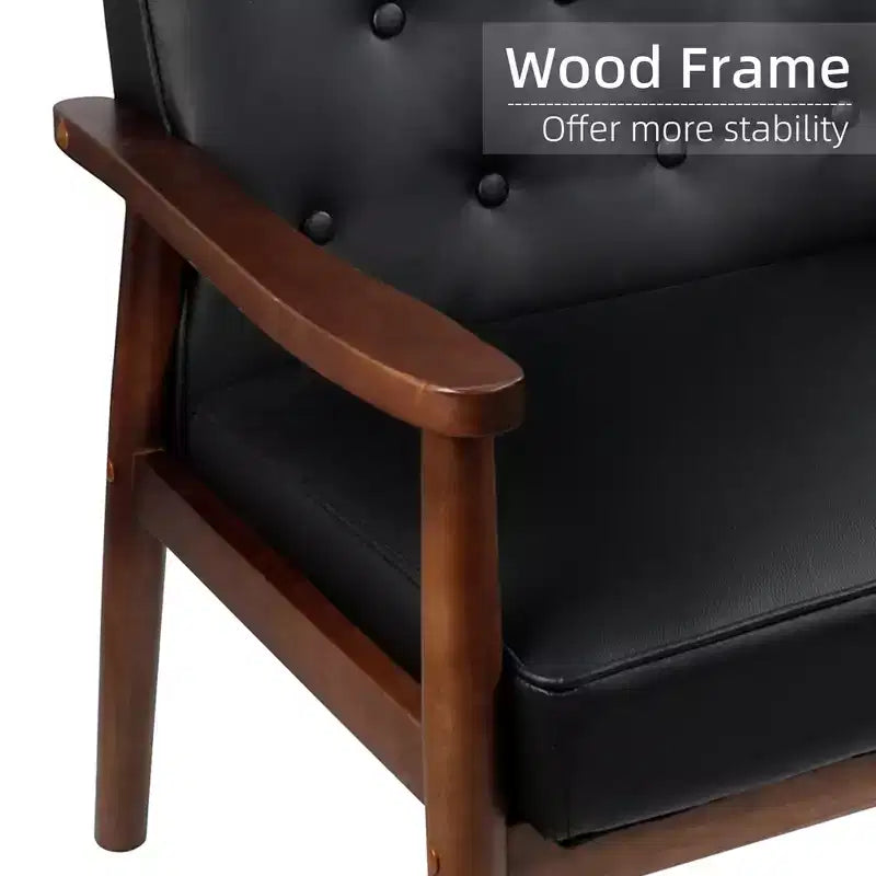 Fauteuil d'appoint en similicuir capitonné de style Mid-Century TYBOATLE, fauteuil à accoudoirs capitonné avec cadre en bois pour salon et chambre à coucher, à l'unité ou par lot de 2