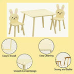 Ensemble Table et Chaises Etokfoks pour Enfants avec 2 Chaises Lapin Table d'Activité en Bois pour Tout-petits Design Animal pour Salle de Jeux Chambre Salle de Classe Crème Jaune