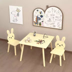 Ensemble Table et Chaises Etokfoks pour Enfants avec 2 Chaises Lapin Table d'Activité en Bois pour Tout-petits Design Animal pour Salle de Jeux Chambre Salle de Classe Crème Jaune