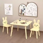 Ensemble Table et Chaises Etokfoks pour Enfants avec 2 Chaises Lapin Table d'Activité en Bois pour Tout-petits Design Animal pour Salle de Jeux Chambre Salle de Classe Crème Jaune