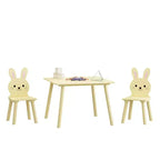 Ensemble Table et Chaises Etokfoks pour Enfants avec 2 Chaises Lapin Table d'Activité en Bois pour Tout-petits Design Animal pour Salle de Jeux Chambre Salle de Classe Crème Jaune