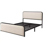 Lit double/King size plateforme en métal avec tête et pied de lit incurvés capitonnés, cadre de lit en métal robuste pour chambre à coucher