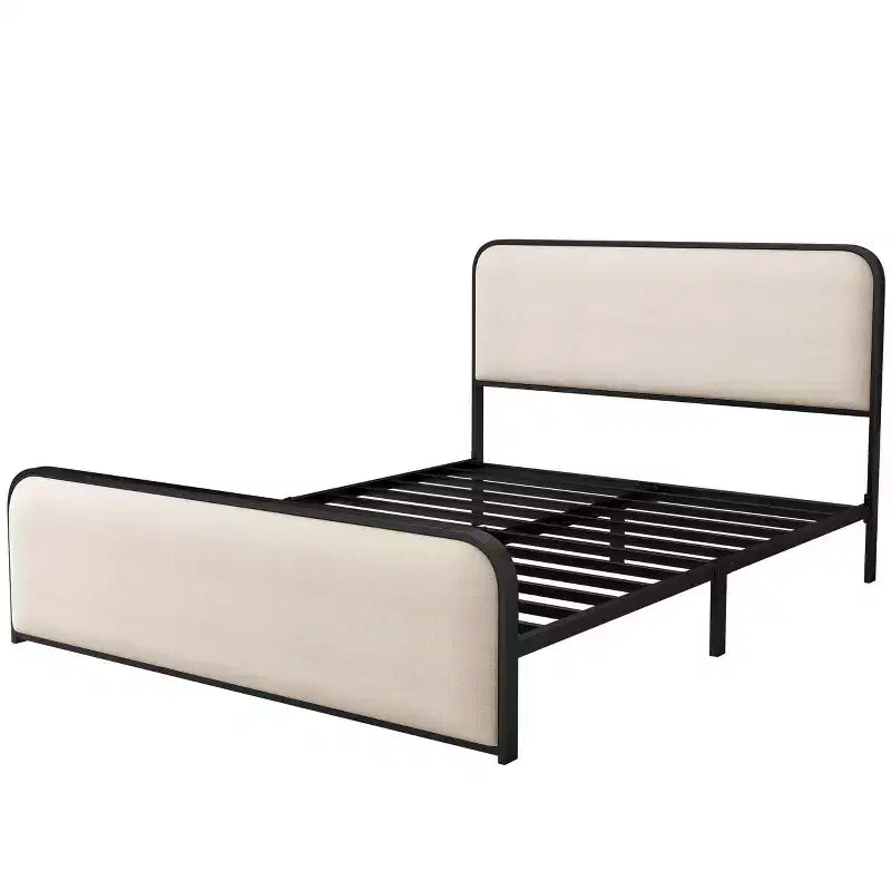 Lit double/King size plateforme en métal avec tête et pied de lit incurvés capitonnés, cadre de lit en métal robuste pour chambre à coucher