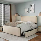 Lit double/King size plateforme en métal avec tête et pied de lit incurvés capitonnés, cadre de lit en métal robuste pour chambre à coucher