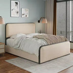 Lit double/King size plateforme en métal avec tête et pied de lit incurvés capitonnés, cadre de lit en métal robuste pour chambre à coucher