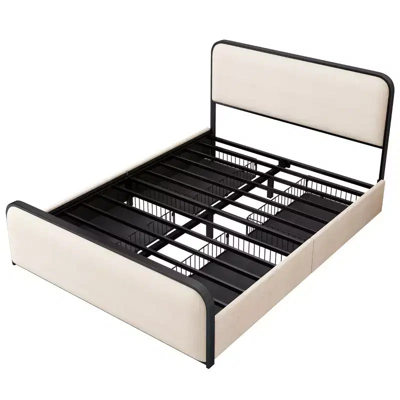 Lit double/King size plateforme en métal avec tête et pied de lit incurvés capitonnés, cadre de lit en métal robuste pour chambre à coucher