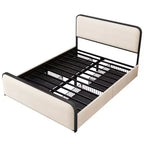 Lit double/King size plateforme en métal avec tête et pied de lit incurvés capitonnés, cadre de lit en métal robuste pour chambre à coucher