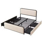 Lit double/King size plateforme en métal avec tête et pied de lit incurvés capitonnés, cadre de lit en métal robuste pour chambre à coucher