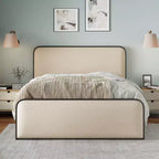 Lit double/King size plateforme en métal avec tête et pied de lit incurvés capitonnés, cadre de lit en métal robuste pour chambre à coucher
