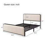 Lit double/King size plateforme en métal avec tête et pied de lit incurvés capitonnés, cadre de lit en métal robuste pour chambre à coucher