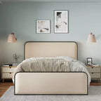 Lit double/King size plateforme en métal avec tête et pied de lit incurvés capitonnés, cadre de lit en métal robuste pour chambre à coucher