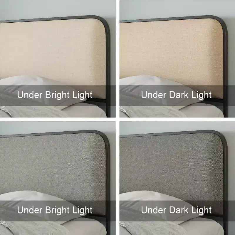 Lit double/King size plateforme en métal avec tête et pied de lit incurvés capitonnés, cadre de lit en métal robuste pour chambre à coucher