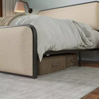 Lit double/King size plateforme en métal avec tête et pied de lit incurvés capitonnés, cadre de lit en métal robuste pour chambre à coucher