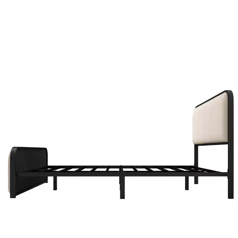 Lit double/King size plateforme en métal avec tête et pied de lit incurvés capitonnés, cadre de lit en métal robuste pour chambre à coucher