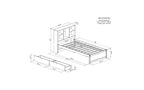 JVNOXK Lit double moderne de 221 cm avec tête de lit double étage en étagère, ports USB intégrés et deux tiroirs. Fini blanc cérusé.