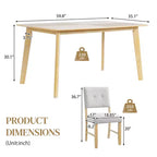 Ensemble de salle à manger minimaliste pour 4 personnes, ensemble de salle à manger rectangulaire 5 pièces en bois massif avec 4 chaises rembourrées pour salle à manger, finition bois naturel