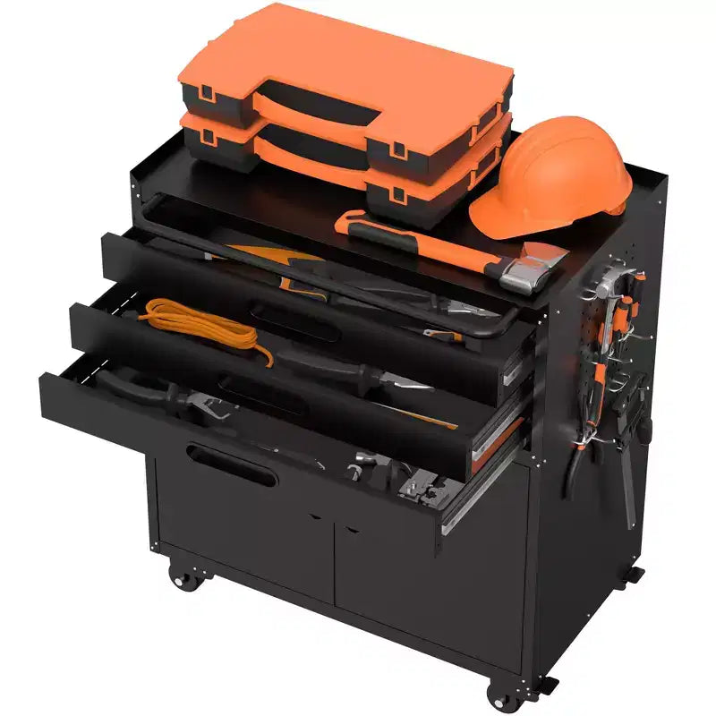 Meuble de rangement à roulettes en métal robuste VIYET 34 - Organisateur de garage à 3 tiroirs avec roues verrouillables, noir