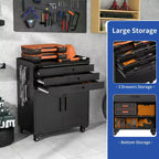 Meuble de rangement à roulettes en métal robuste VIYET 34 - Organisateur de garage à 3 tiroirs avec roues verrouillables, noir