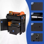 VIYET 34 Servante d'Atelier à 4 Tiroirs - Organiseur de Garage en Acier Robuste avec Compartiment de Rangement Verrouillable et Coffre d'Atelier Roulant, Noir