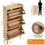 Meuble de rangement à chaussures mince avec portes - Organisateur étroit peu encombrant pour entrée, placard et chambre à coucher, Étagère à chaussures moderne en rotin