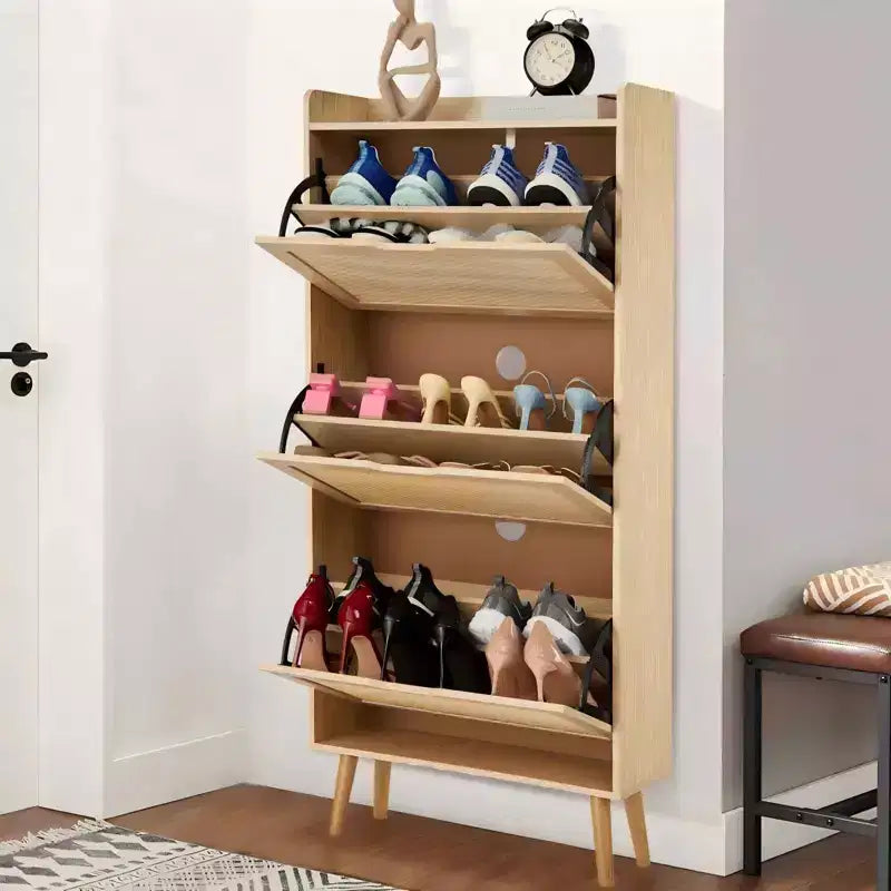 Meuble de rangement à chaussures mince avec portes - Organisateur étroit peu encombrant pour entrée, placard et chambre à coucher, Étagère à chaussures moderne en rotin