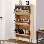 Meuble de rangement à chaussures mince avec portes - Organisateur étroit peu encombrant pour entrée, placard et chambre à coucher, Étagère à chaussures moderne en rotin