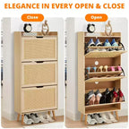 Meuble de rangement à chaussures mince avec portes - Organisateur étroit peu encombrant pour entrée, placard et chambre à coucher, Étagère à chaussures moderne en rotin