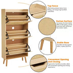 Meuble de rangement à chaussures mince avec portes - Organisateur étroit peu encombrant pour entrée, placard et chambre à coucher, Étagère à chaussures moderne en rotin