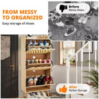 Meuble de rangement à chaussures mince avec portes - Organisateur étroit peu encombrant pour entrée, placard et chambre à coucher, Étagère à chaussures moderne en rotin