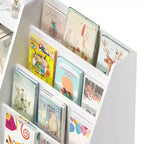 Étagère à livres pour enfants à 4 niveaux en bois avec rangement de jouets, organiseur de livres mural pour chambre d'enfant, blanc