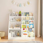 Étagère à livres pour enfants à 4 niveaux en bois avec rangement de jouets, organiseur de livres mural pour chambre d'enfant, blanc