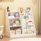 Étagère à livres pour enfants à 4 niveaux en bois avec rangement de jouets, organiseur de livres mural pour chambre d'enfant, blanc