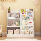 Étagère à livres pour enfants à 4 niveaux en bois avec rangement de jouets, organiseur de livres mural pour chambre d'enfant, blanc