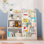 Étagère à livres pour enfants à 4 niveaux en bois avec rangement de jouets, organiseur de livres mural pour chambre d'enfant, blanc
