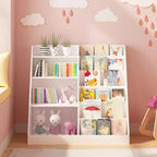 Étagère à livres pour enfants à 4 niveaux en bois avec rangement de jouets, organiseur de livres mural pour chambre d'enfant, blanc