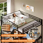 Lit mezzanine Queen avec bureau intégré, cadre de lit en métal avec armoire et étagères de rangement, échelle, balustrades de sécurité