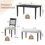 Ensemble de salle à manger rétro GDFStudio Griffin 6 pièces avec table rectangulaire en bois, 4 chaises et un banc