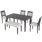 Ensemble de salle à manger rétro GDFStudio Griffin 6 pièces avec table rectangulaire en bois, 4 chaises et un banc