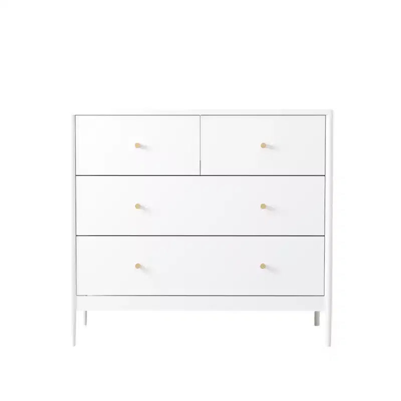 Commode 4 tiroirs pour enfants, meuble de rangement en bois pour chambre de bébé ou d'enfant, 90 cm de large, blanc