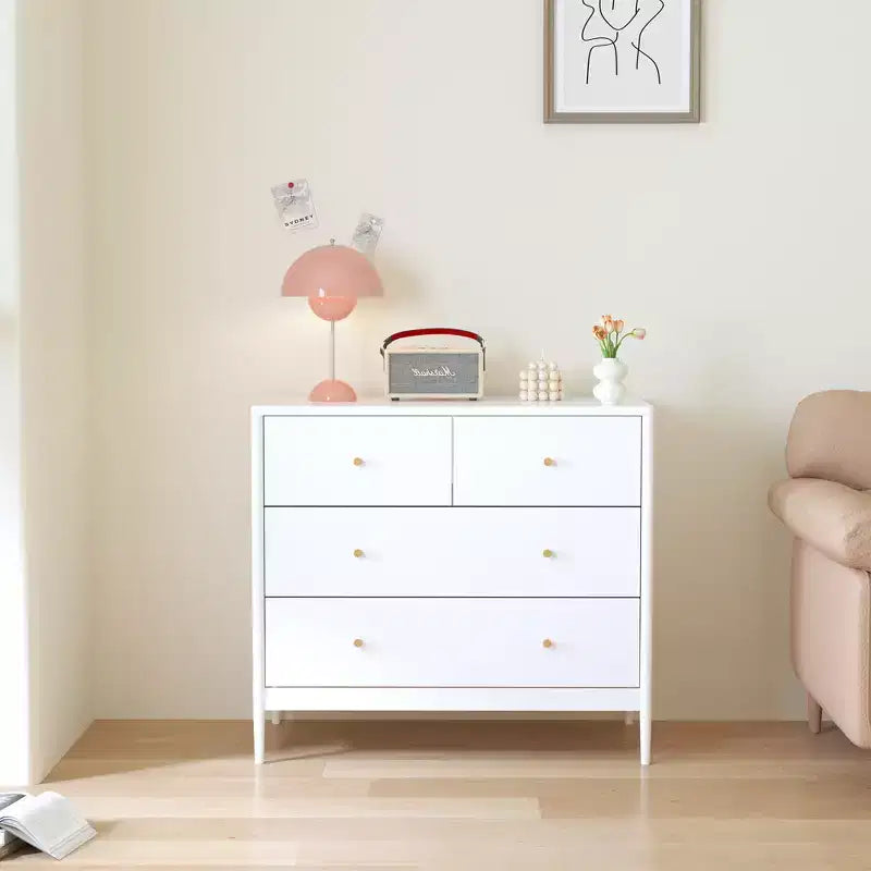 Commode 4 tiroirs pour enfants, meuble de rangement en bois pour chambre de bébé ou d'enfant, 90 cm de large, blanc